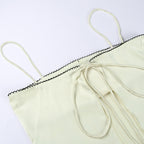 Retro Aesthetic Satin Cami Top With Bowknot Front Spaghetti Straps Cropped