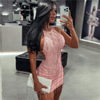 Gleaming Halter Neck Backless Sequin Tassel Party Dress