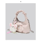 Cloudy Glamour Plush Pendant Shoulder Bag in Glossy Ruched Leather
