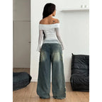 Elegant Bohemian Off-Shoulder Top With Ruffled Mesh Sleeves And Asymmetrical Satin Ribbon Hem