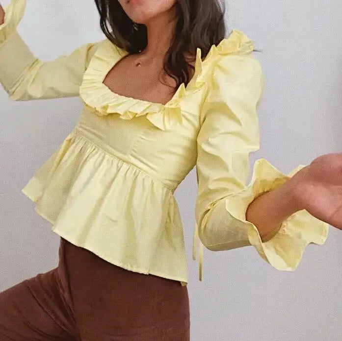 Soft Ruffle Blouse With Long Sleeves