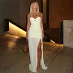 Backless Hollow Mesh Spaghetti Strap Gown Elegant Long Evening Dress