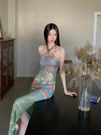 Vintage Reversible Two Piece Halter Neck Top And Long Skirt Set