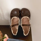 Lolita Inspired Mary Jane Flats With Bow Lace Pu Leather Soft Sole Slip On