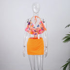 Beaded Sequin Two Piece Set Sleeveless Backless Crop Top And Mini Skirt Glam Outfit