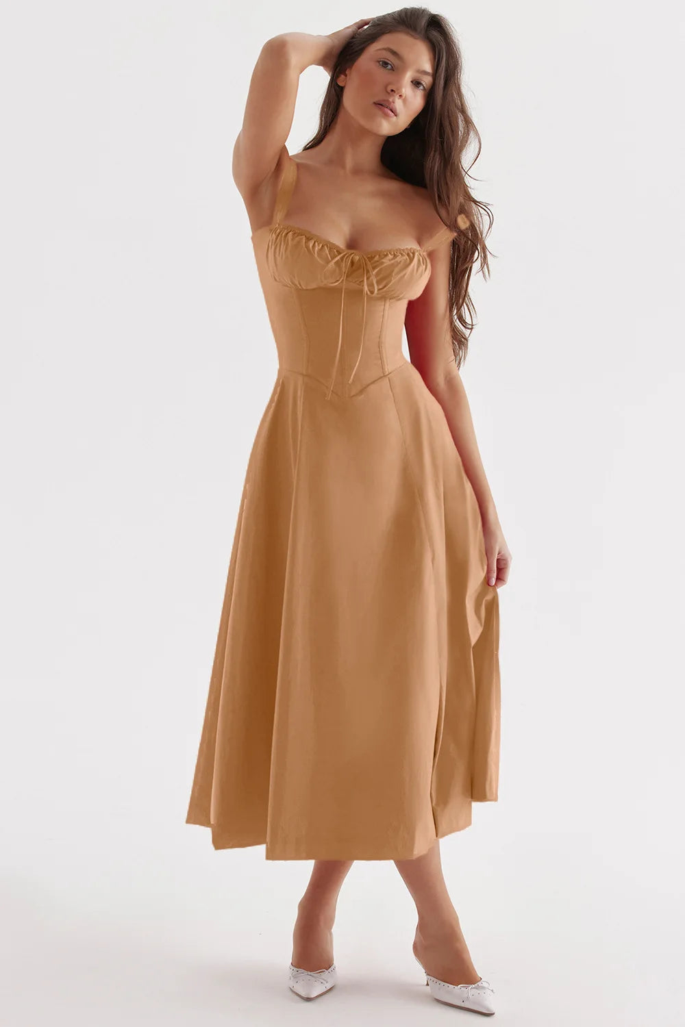 Spaghetti Strap Maxi Dress With Wrap Bow Lace Up Front Elegant Long Gown