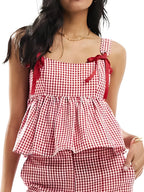 Women Plaid Tank Tops Spaghetti Strap Square Neck Peplum Cami Top Ruffle Smocked
