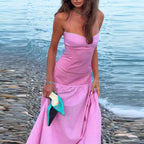 Hanging-Neck Top And A-Line Skirt Set Sleeveless Backless Bandage Style