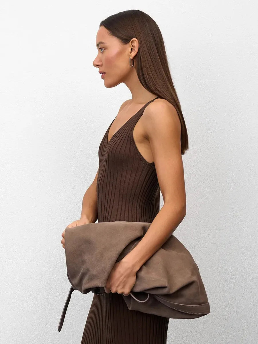 Sleeveless Knitted Dress With Wide Shoulder Straps Inner Long Skirt