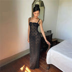 Sexy Lace Black Maxi Dress Nightclub Bodycon Silhouette