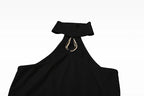 Off Shoulder Metal Buckle Tank Top For Women High Stretch Body Skimming Street Style