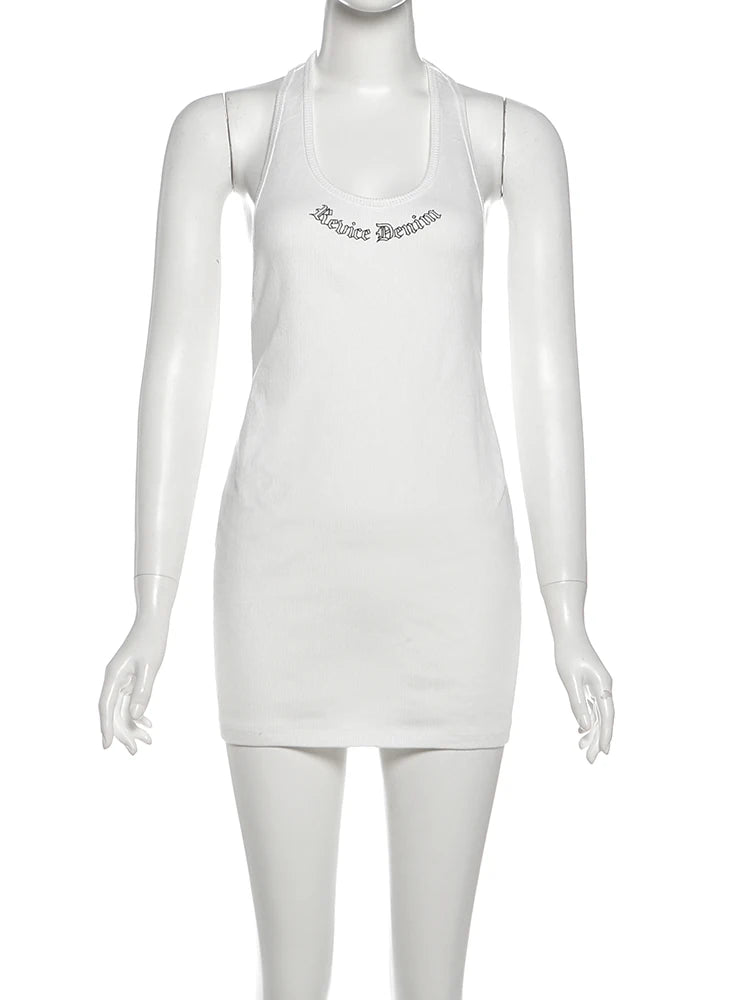 Backless Halter Dress With Letter Print Clubwear