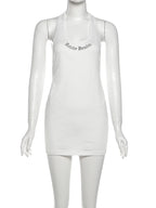 Backless Halter Dress With Letter Print Clubwear