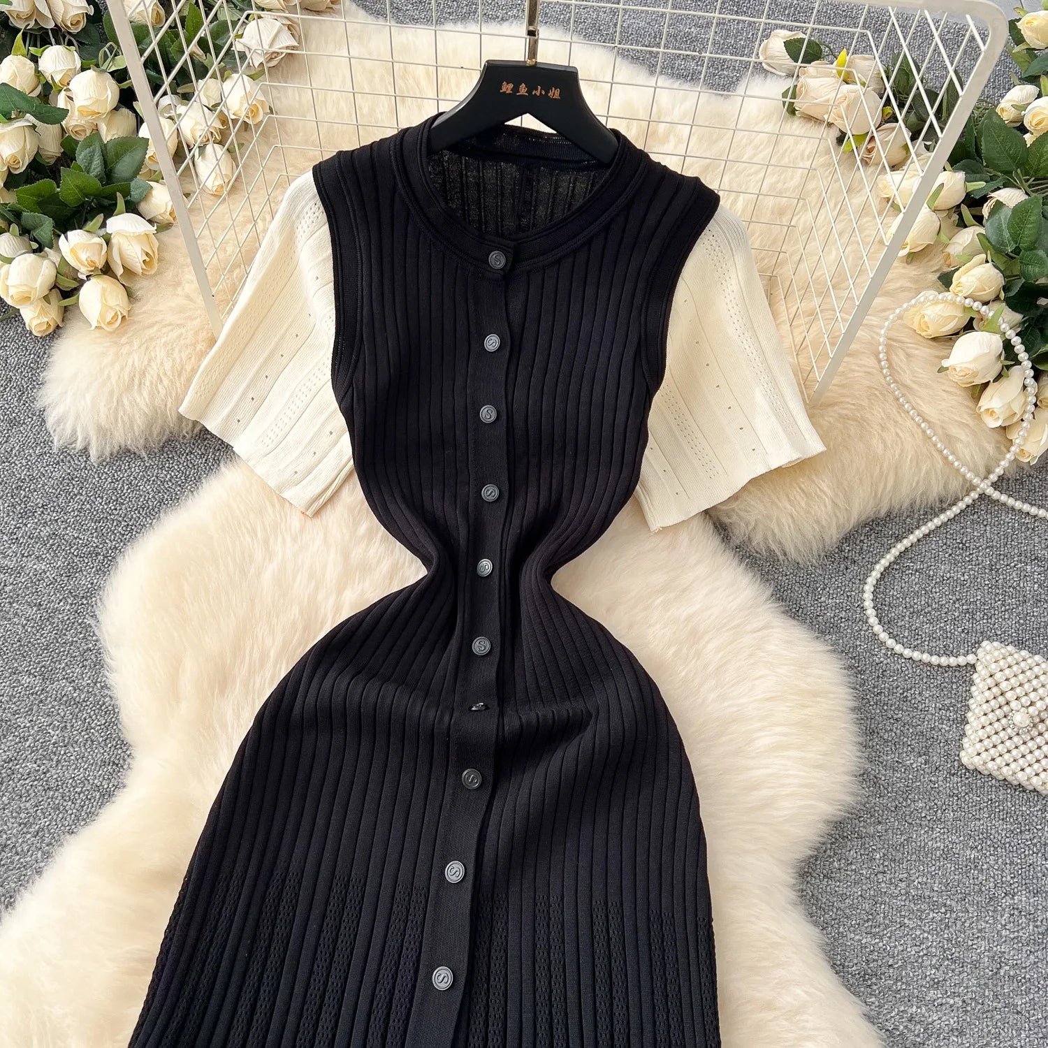 Vintage Inspired Turn Down Collar Knit Maxi Shirt Dress