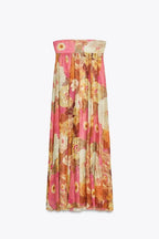 Printed Strapless Maxi Dress Elegant Off Shoulder Backless Gown High Waist