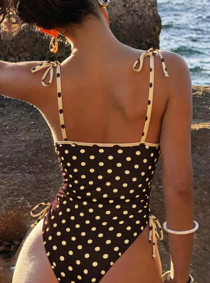 Dot Print two piece Bikini Set With Halter Neck Spaghetti Straps