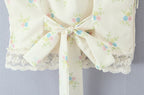 Sweet Floral Print Chic Lace Short Blouses Vintage Square Collar Puff Sleeve Slim Shirt