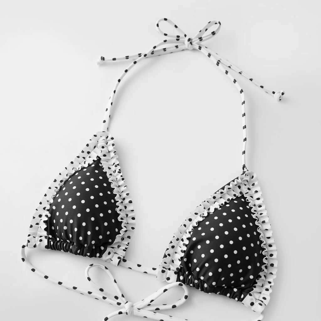 Polka Dot Halter Bikini Set With Ruffle Skirt Bottoms Two Piece Beach Swimsuit For Summer