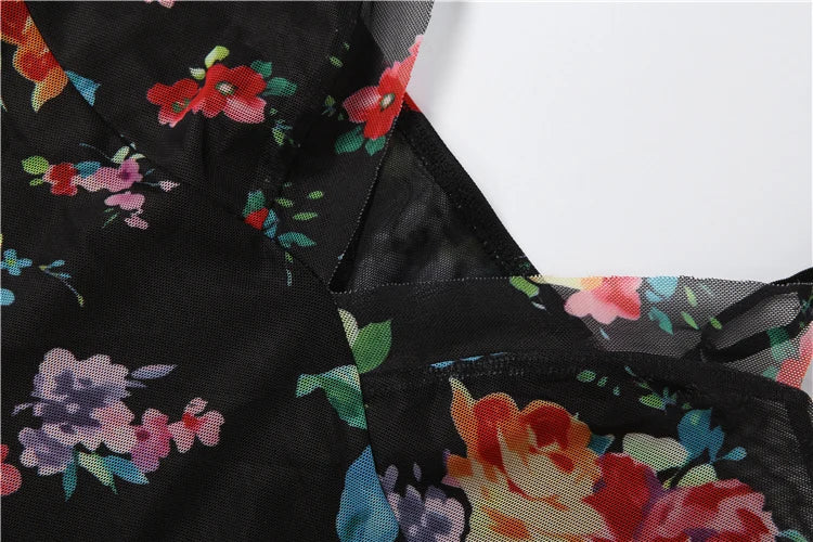 Midnight Floral Mesh Camisole With Patchwork