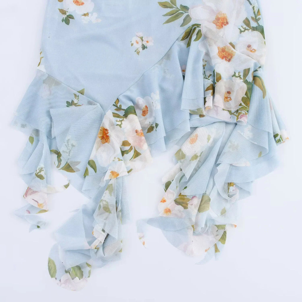 Silk Screen Printed Pleated Collar Dress With Asymmetrical Suspender Detailing Sleeveless And Versatile