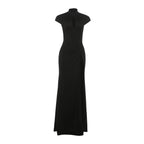 Elegant Asymmetric Shoulder Wrap Dress With Slim Fit Ankle Length