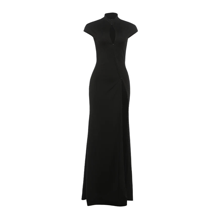 Elegant Asymmetric Shoulder Wrap Dress With Slim Fit Ankle Length