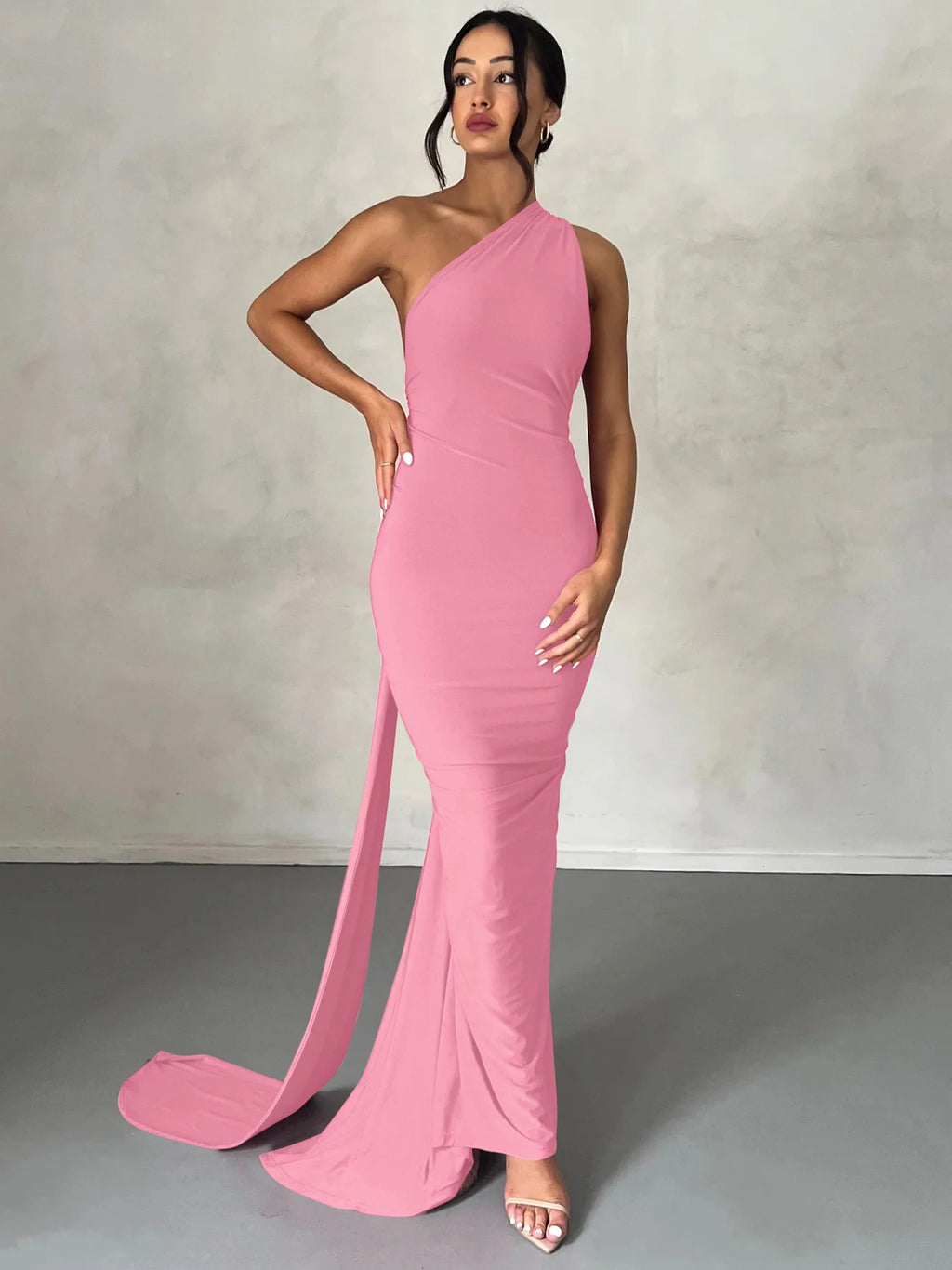 One Shoulder Backless Ruched Slim Long Dress