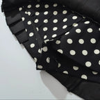 Black Polka Dot Pleated Mini With Shorts Lining Low Waist Skater Style Button Details