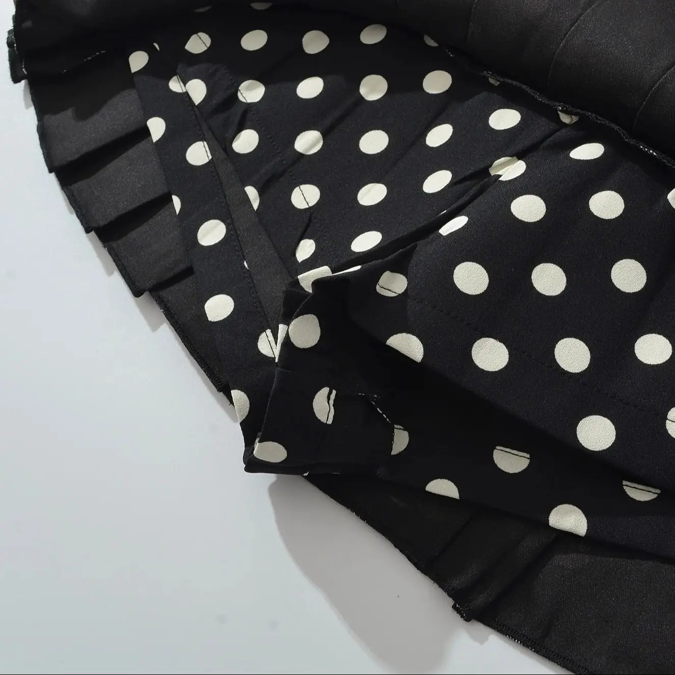 Black Polka Dot Pleated Mini With Shorts Lining Low Waist Skater Style Button Details