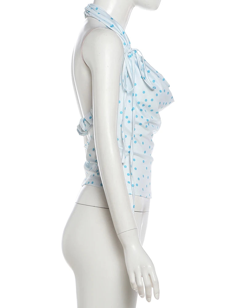 Polka Dot Halter Tank Top Backless Camisole