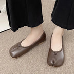 Tabi Style Leather Flats For Women Cozy Split Toe Slip On Shoes