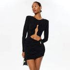 Hollow Out O Neck Long Sleeves Sheath Dress With Hip Wrap Mini