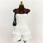 Sexy Women Knit Beach Dress Hollow Out Sleeveless Bikini Cover-Ups Mini Dress