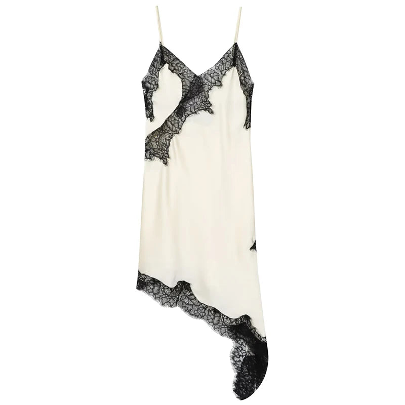 Satin Elegant Backless Lace Slip Dress