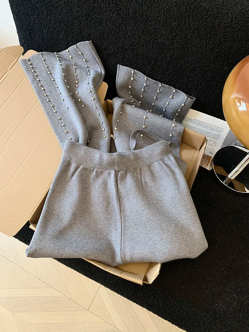Knitted Wide Leg Pants Women Elegant Trousers