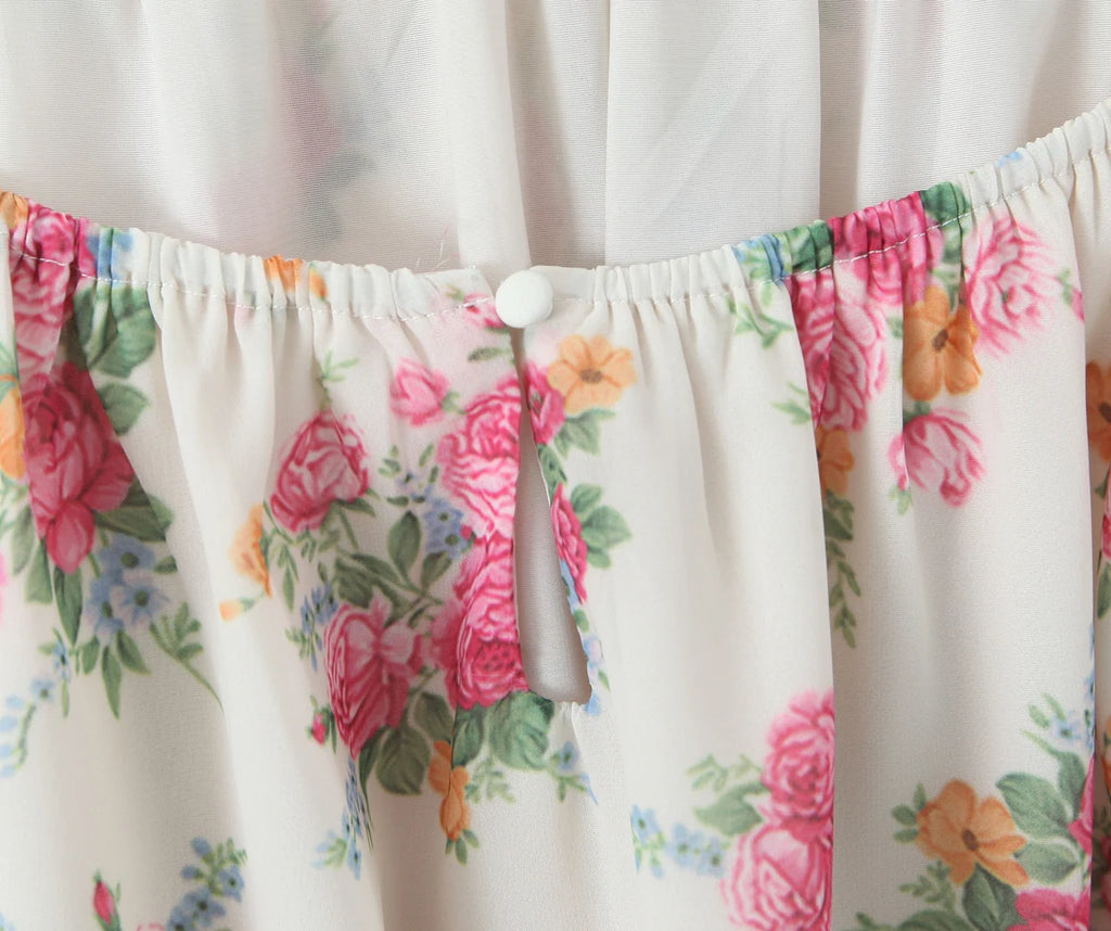 Contrast Color Floral Print Sling Mini V neck Spliced Chest Push Up Back Backless Short Dress