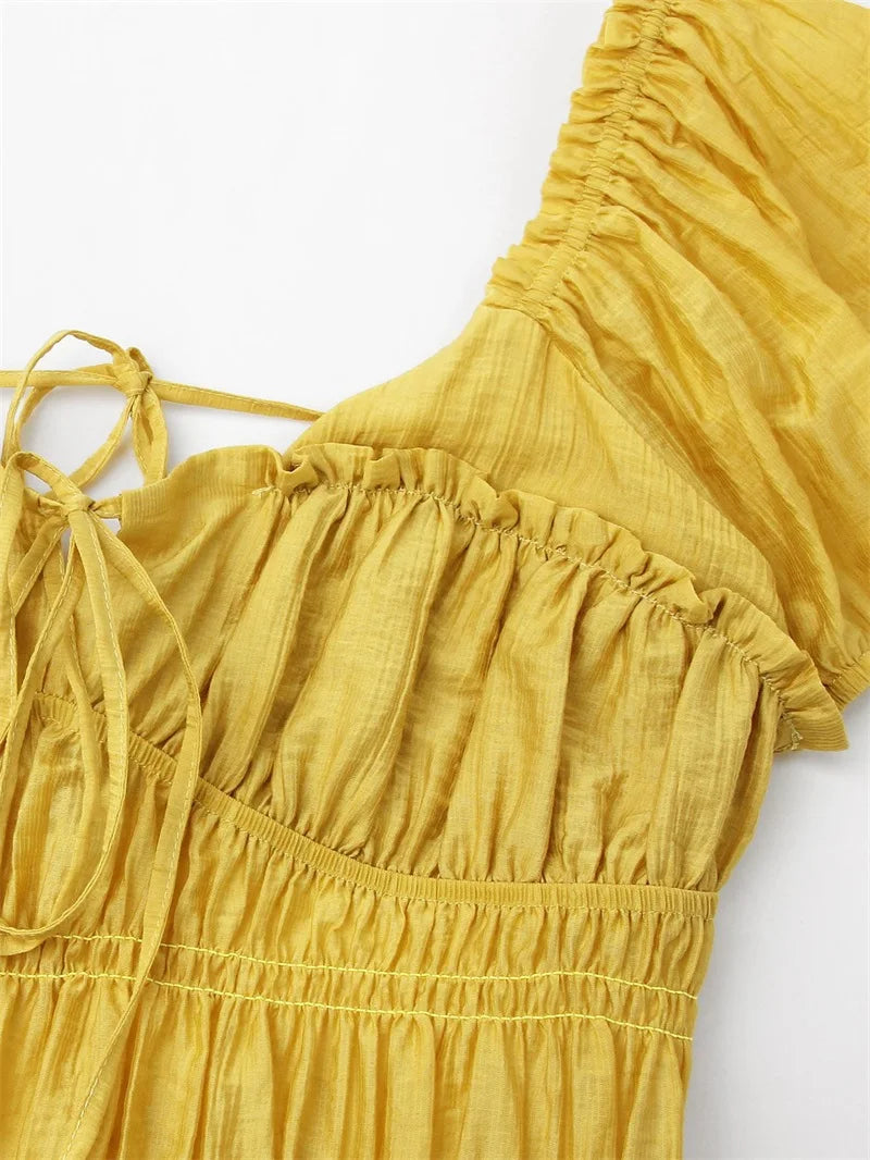 Vibrant Lace Up Back A Line Dress With Short Sleeves