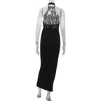 Elegant Lace Patchwork Sleeveless Dress For Women Chic Sheath Style With Hip Wrap