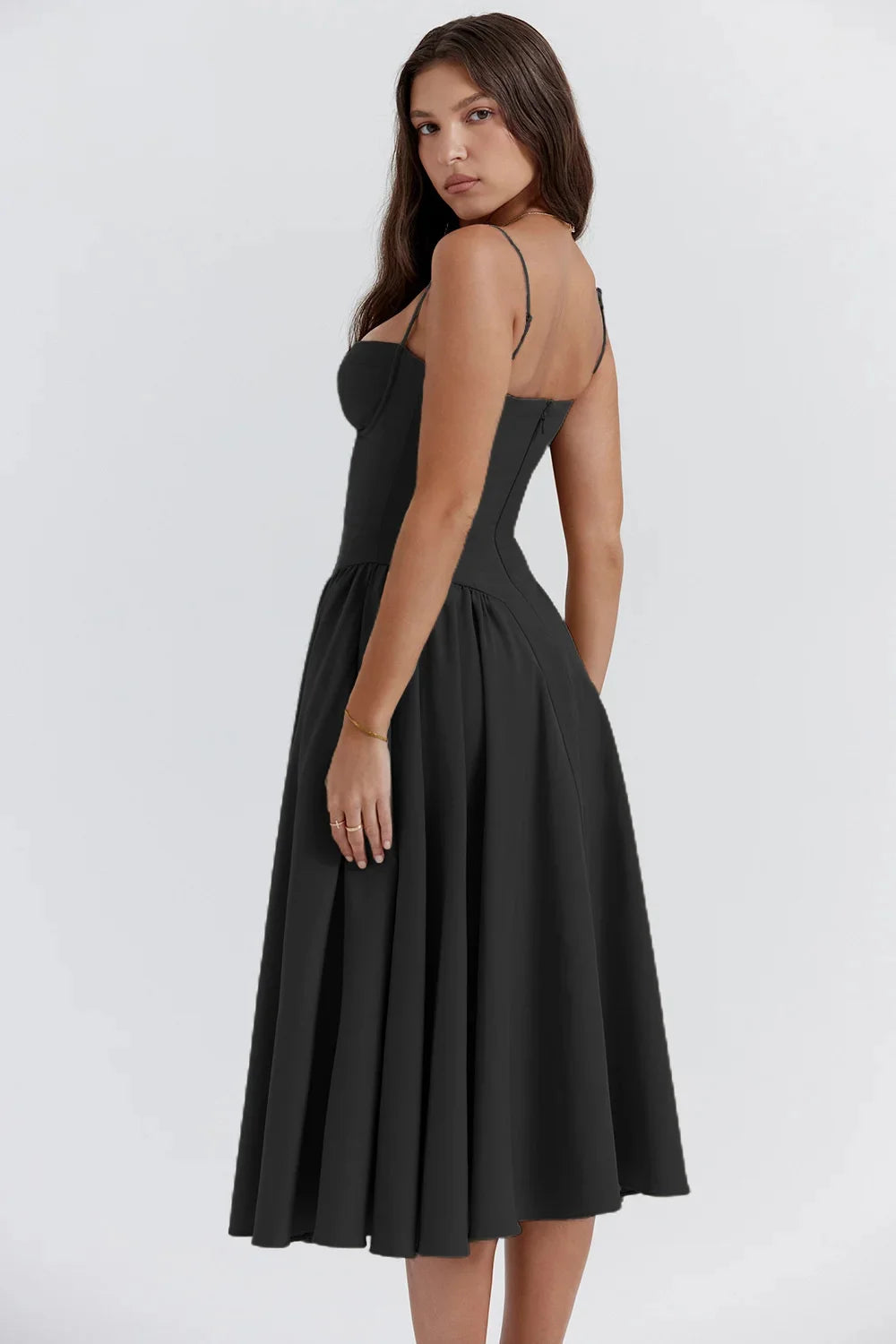 Backless Suspender Midi Dress Sleeveless A Line Style For Evening Wear