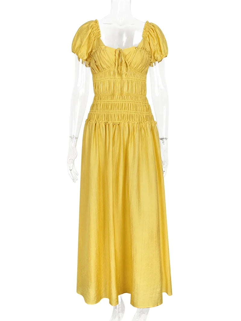 Vibrant Lace Up Back A Line Dress With Short Sleeves