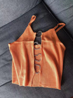 Ribbed Crop Top With Sleeveless Back Heart Decor Cami