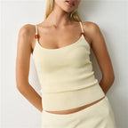 Bead Front Spaghetti Strap Cami Top Casual Sleeveless Crop Top Slim Fit