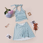 Open Back Halter Crop Top And Striped Skirt Set