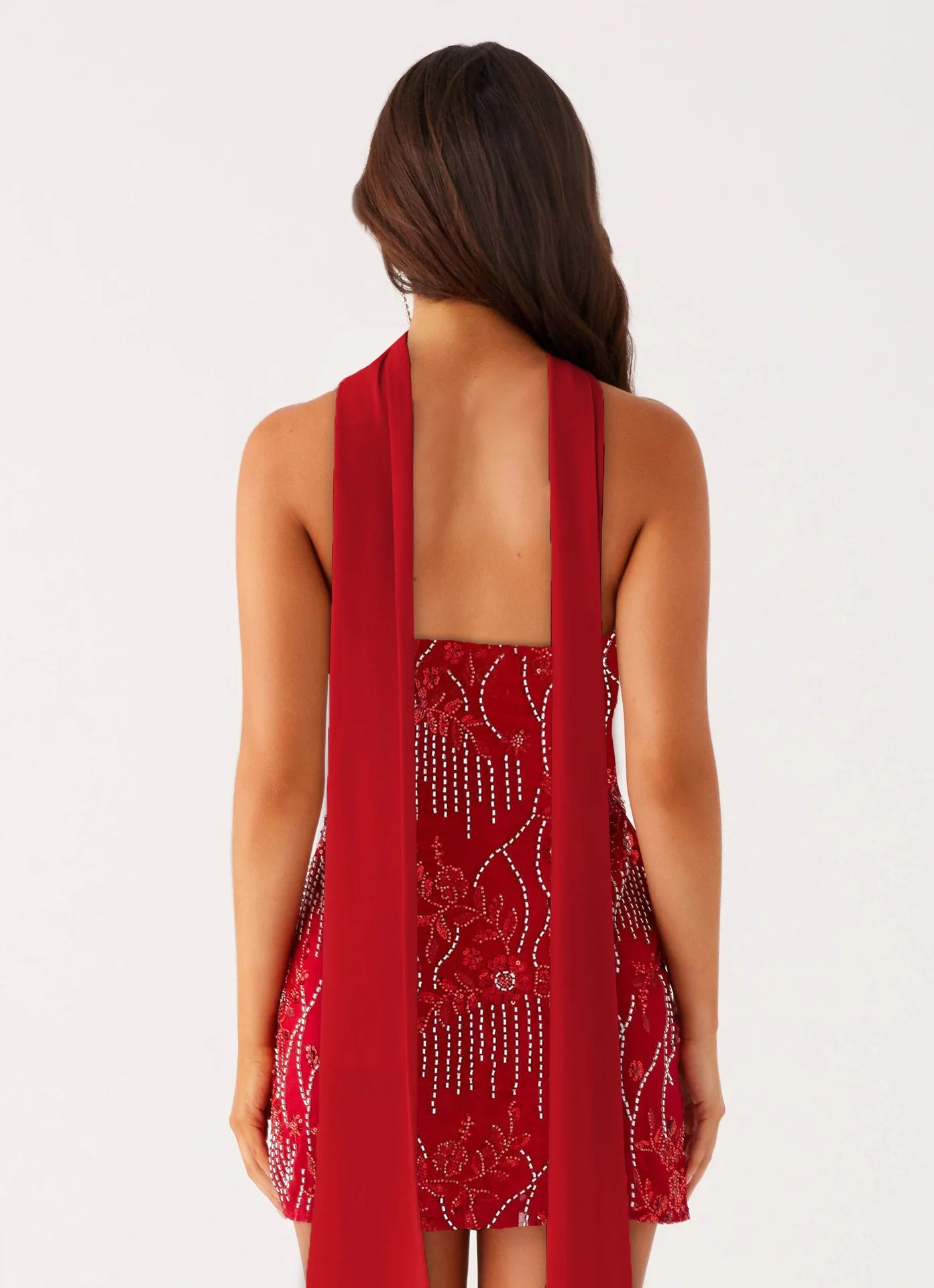Embroidered Sequin Dress With Wrap Silhouette High Waist Sleeveless