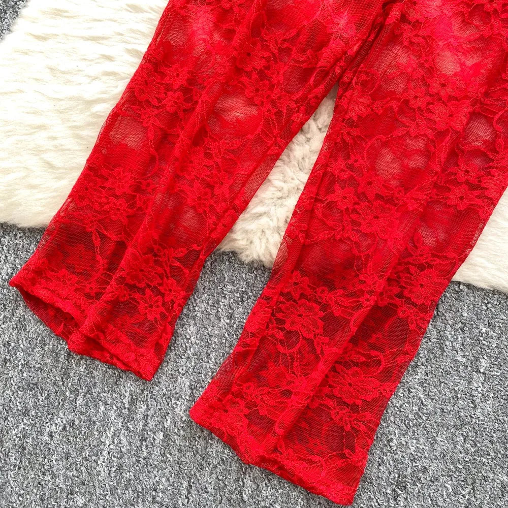Airy Mesh Tie Up Cardigan Top And Capri Pencil Pants Set