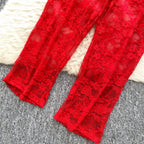 Airy Mesh Tie Up Cardigan Top And Capri Pencil Pants Set