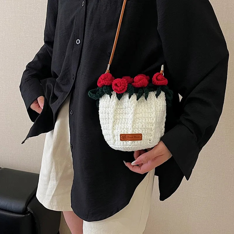 String Bucket Bag For Women Lightweight Crossbody Versatile Hollowout Design