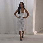 White With Black Dots Halter Top And Vest Capri Pants Set Two Piece