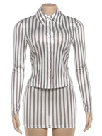 Stripe Print two piece Set With Crop Blouse And Hip Skirt