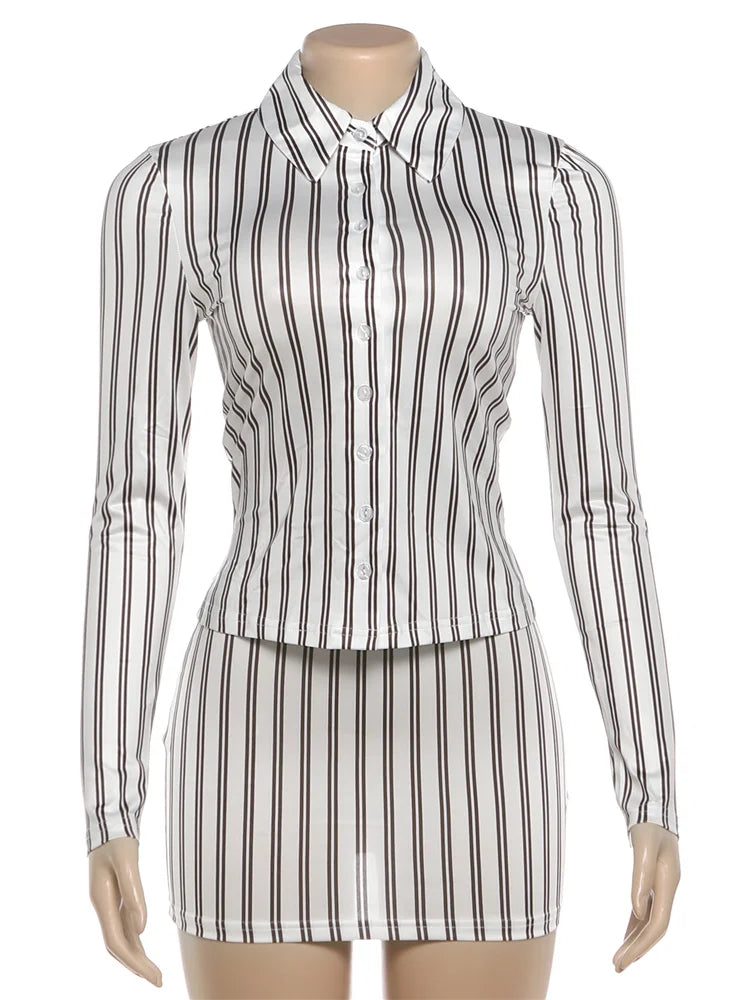 Stripe Print two piece Set With Crop Blouse And Hip Skirt